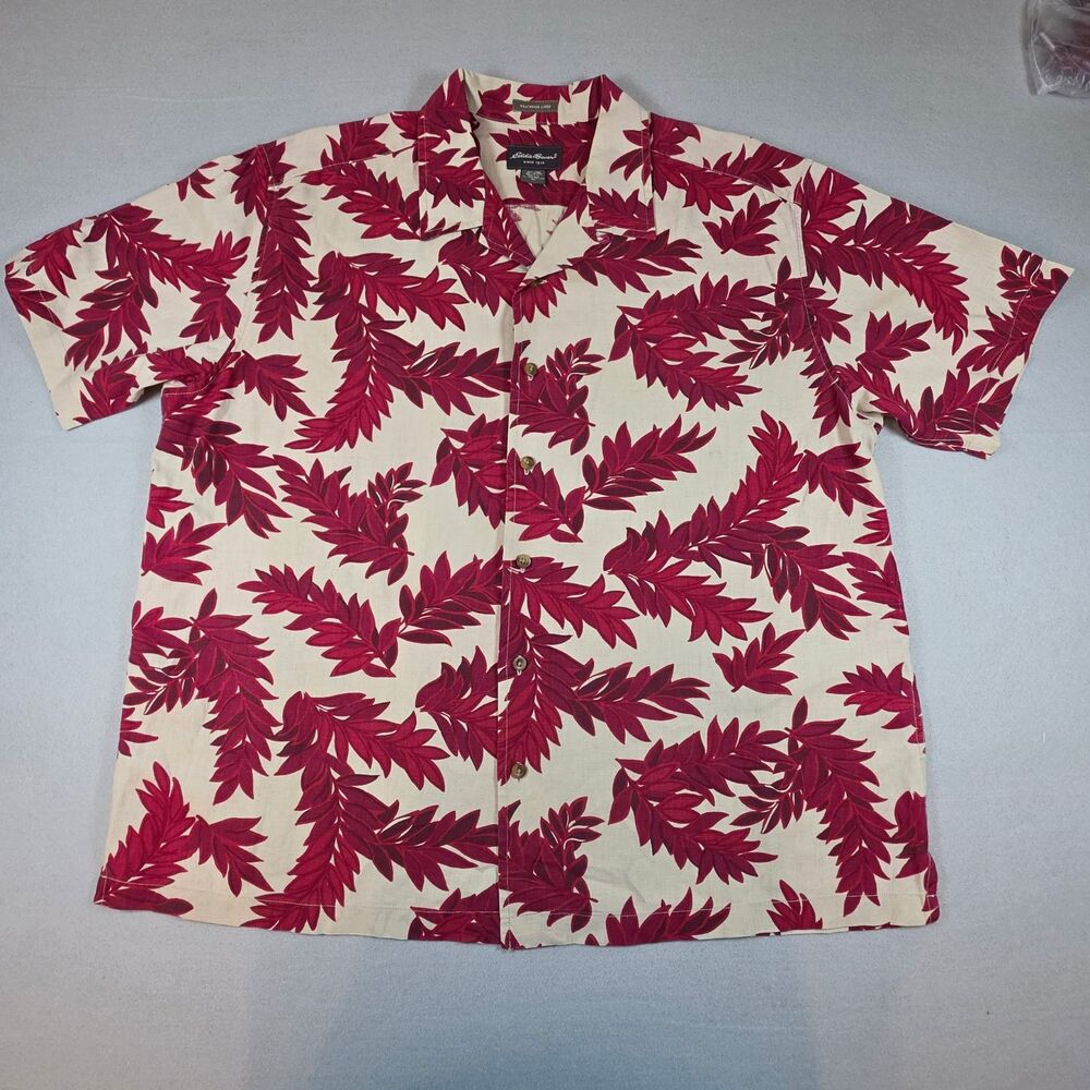 Eddie Bauer Men’s Hawaiian Shirt Size XL – Red Leaf Floral Print